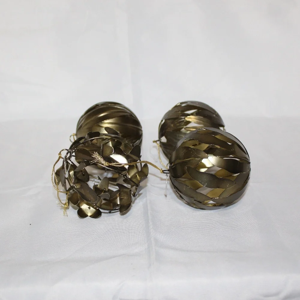 West Elm Large Metal Ball Ornaments. Handcrafted. Set of 4. Open Box